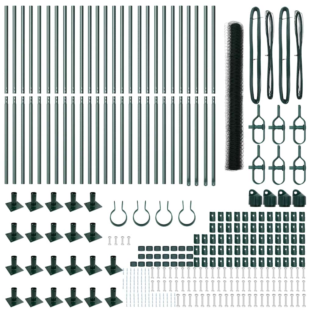 Zaun mit Pfosten Grün 1,6 x 50 m PVC-beschichteter Stahl