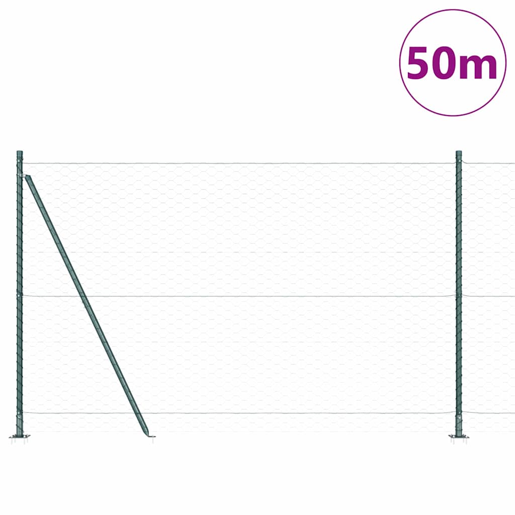 Zaun mit Pfosten Grün 1,6 x 50 m PVC-beschichteter Stahl