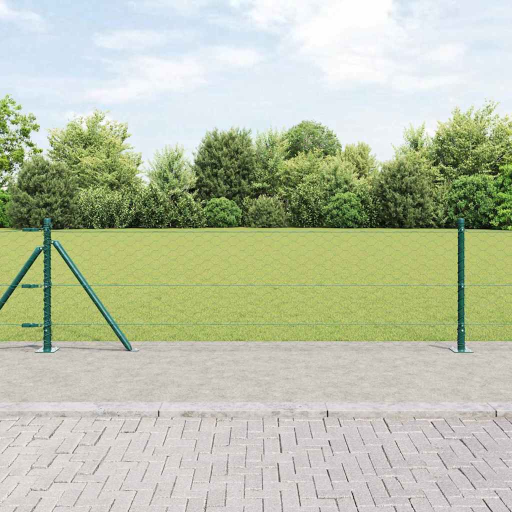 Zaun mit Pfosten Grün 0,6 x 100 m PVC-beschichteter Stahl