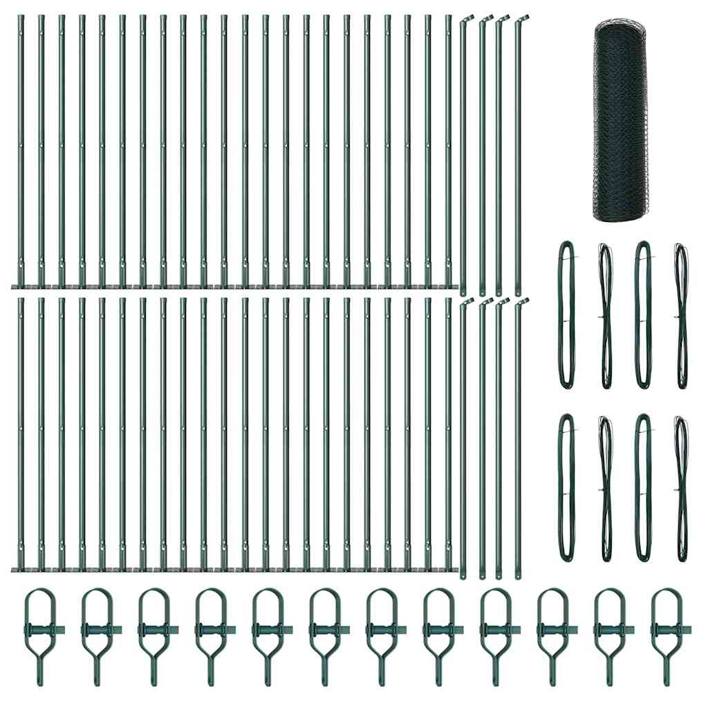 Zaun mit Pfosten Grün 1 x 100 m PVC-beschichteter Stahl