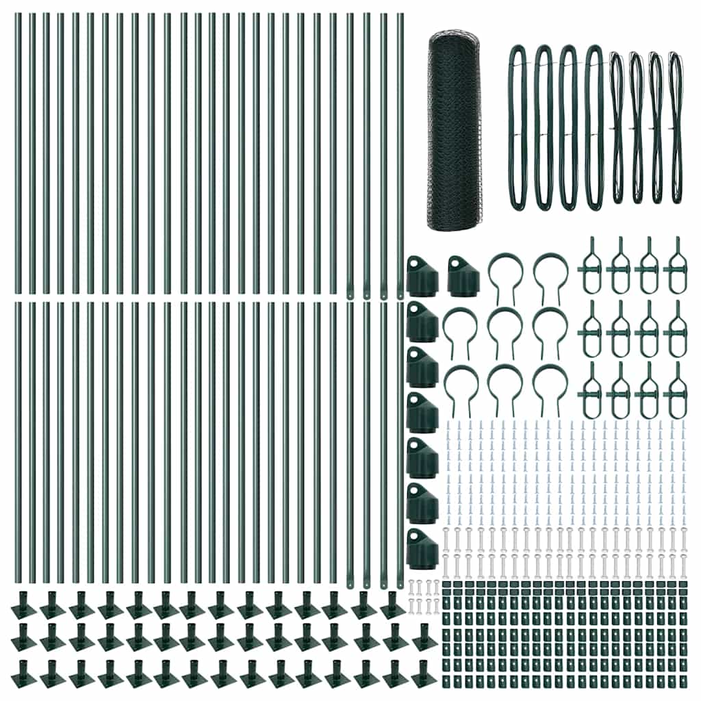 Zaun mit Pfosten Grün 1 x 100 m PVC-beschichteter Stahl