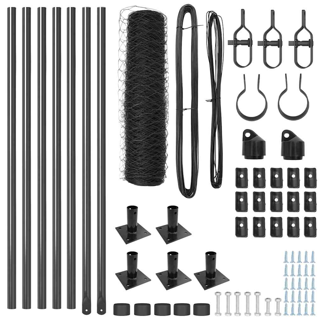 Zaun mit Pfosten Grau 0,4 x 10 m PVC-beschichteter Stahl