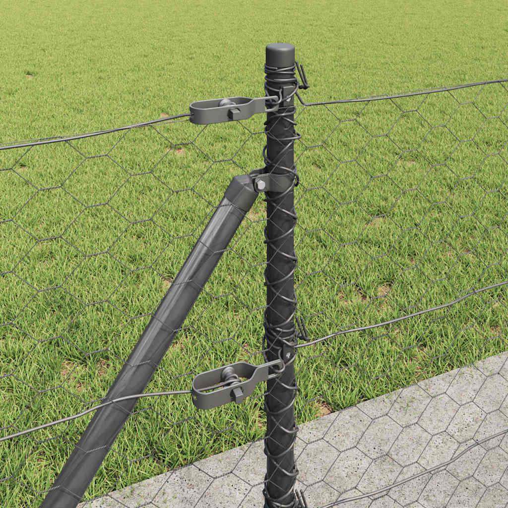 Zaun mit Pfosten Grau 0,6 x 10 m PVC-beschichteter Stahl
