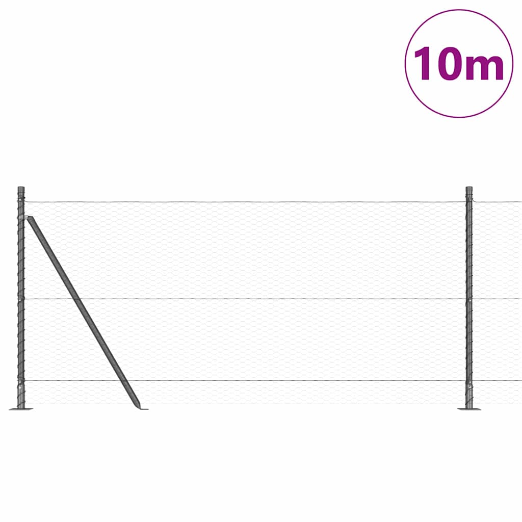 Zaun mit Pfosten Grau 1 x 10 m PVC-beschichteter Stahl