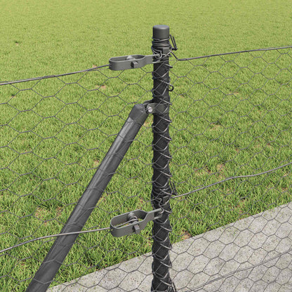 Zaun mit Pfosten Grau 0,5 x 25 m PVC-beschichteter Stahl