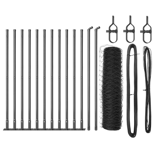 Zaun mit Pfosten Grau 0,5 x 25 m PVC-beschichteter Stahl