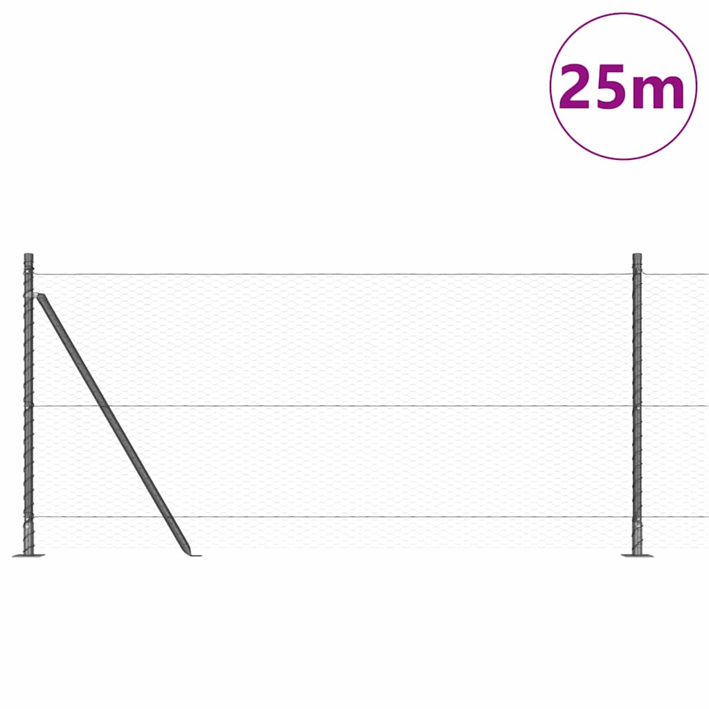 Zaun mit Pfosten Grau 0,8 x 25 m PVC-beschichteter Stahl