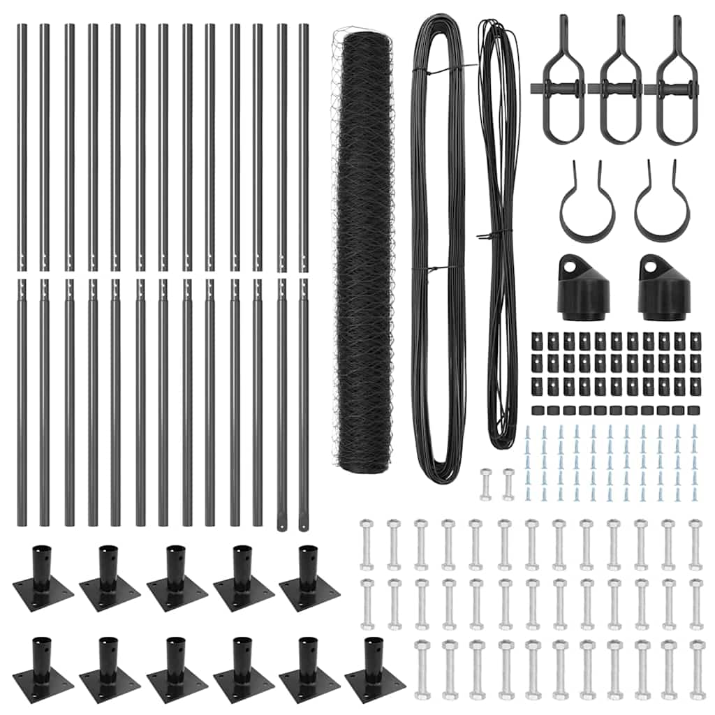 Zaun mit Pfosten Grau 0,8 x 25 m PVC-beschichteter Stahl