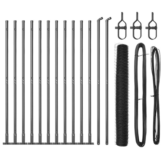 Zaun mit Pfosten Grau 1 x 25 m PVC-beschichteter Stahl
