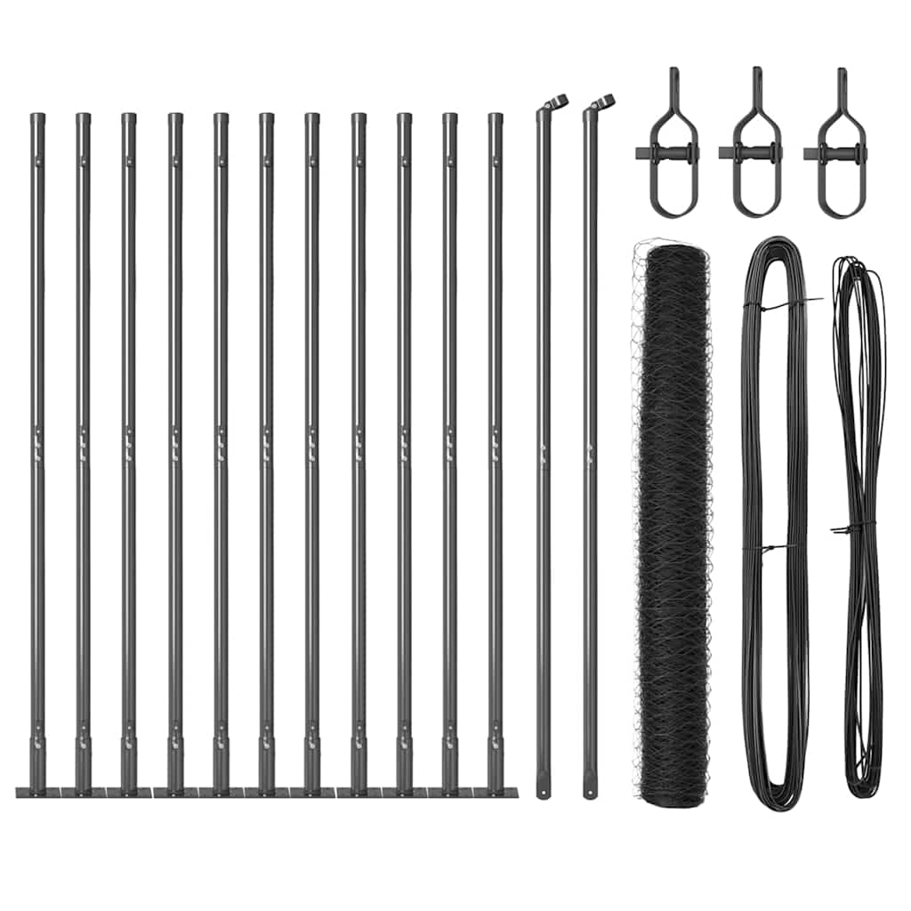 Zaun mit Pfosten Grau 1,2 x 25 m PVC-beschichteter Stahl
