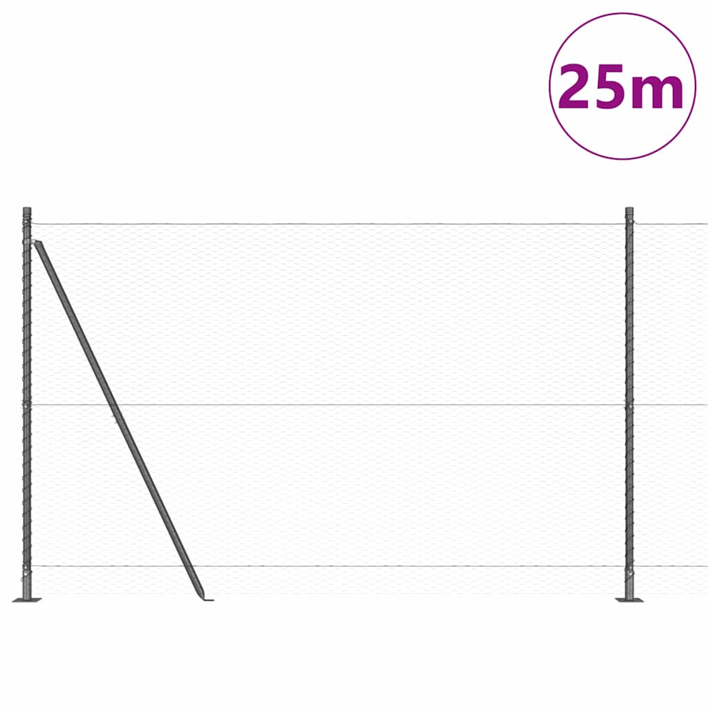 Zaun mit Pfosten Grau 1.5 x 25 m PVC-beschichteter Stahl