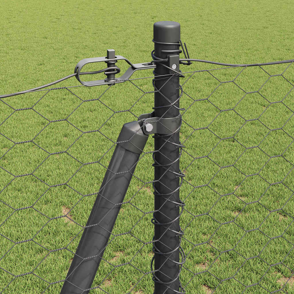 Zaun mit Pfosten Grau 1,5 x 25 m PVC-beschichteter Stahl