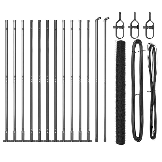 Zaun mit Pfosten Grau 1.5 x 25 m PVC-beschichteter Stahl