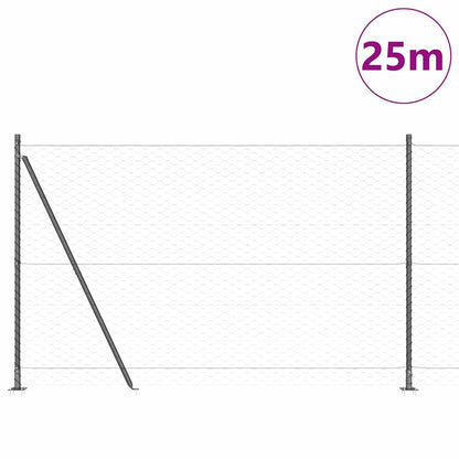 Zaun mit Pfosten Grau 1.5 x 25 m PVC-beschichteter Stahl