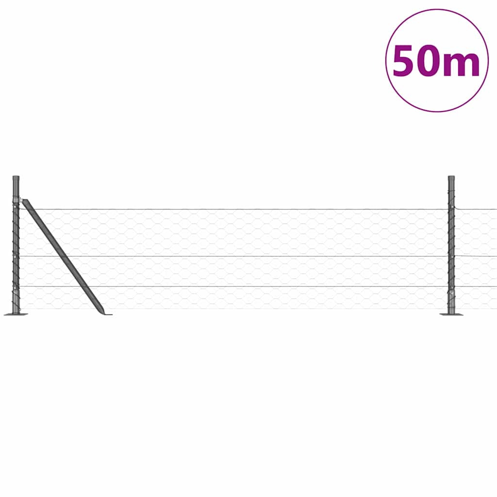 Zaun mit Pfosten Grau 0,5 x 50 m PVC-beschichteter Stahl