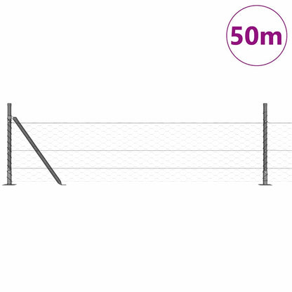 Zaun mit Pfosten Grau 0,5 x 50 m PVC-beschichteter Stahl
