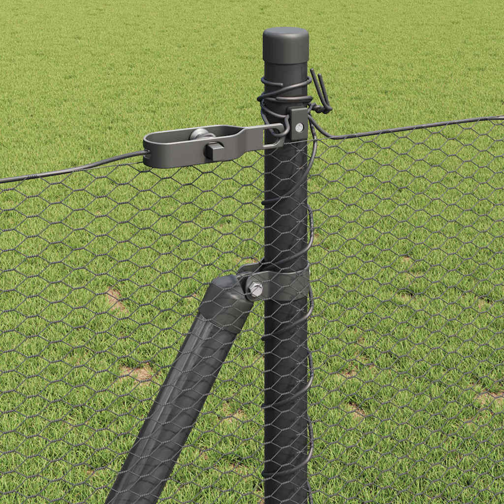 Zaun mit Pfosten Grau 0,8 x 50 m PVC-beschichteter Stahl
