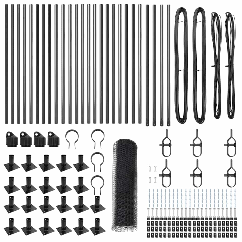 Zaun mit Pfosten Grau 1 x 50 m PVC-beschichteter Stahl