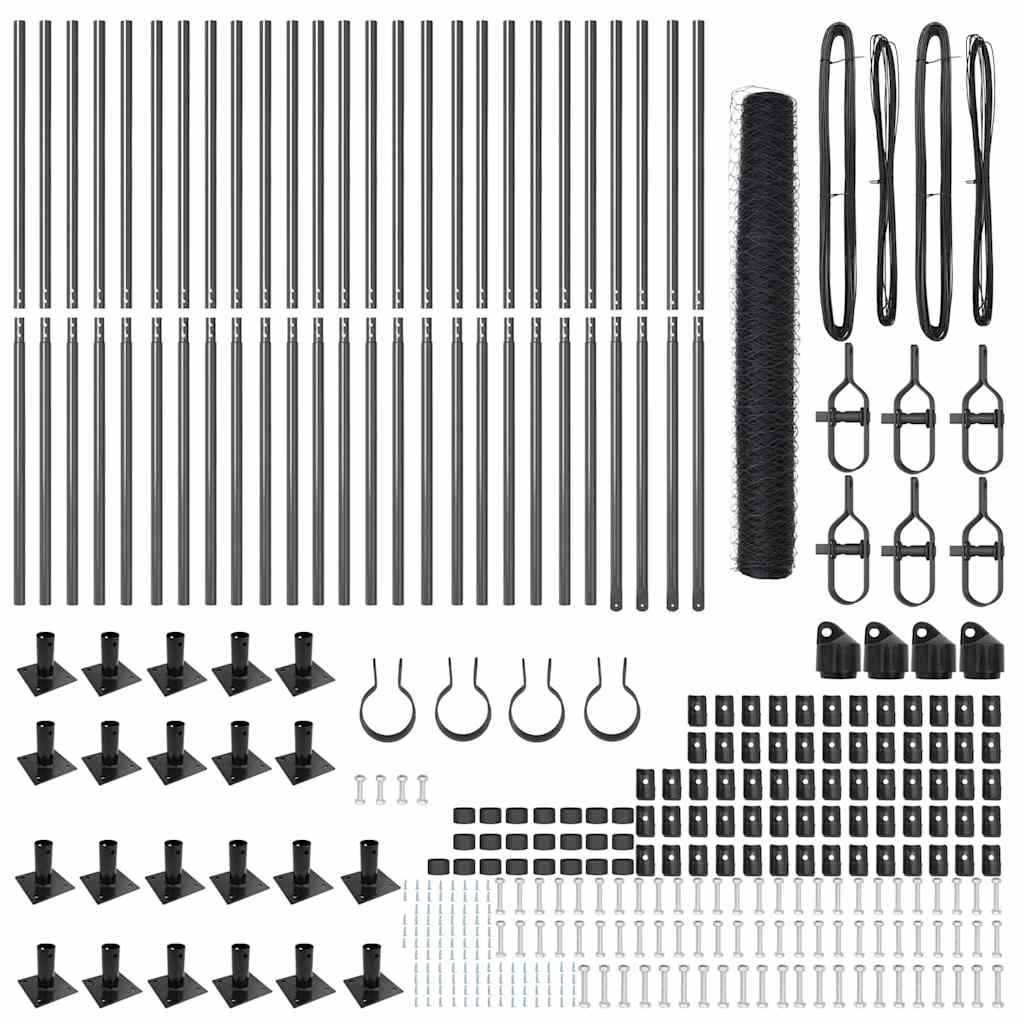 Zaun mit Pfosten Grau 1,2 x 50 m PVC-beschichteter Stahl