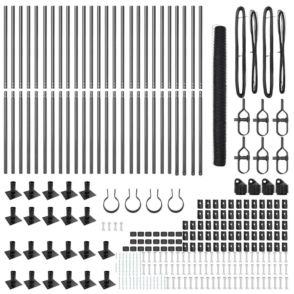 Zaun mit Pfosten Grau 1,5 x 50 m PVC-beschichteter Stahl