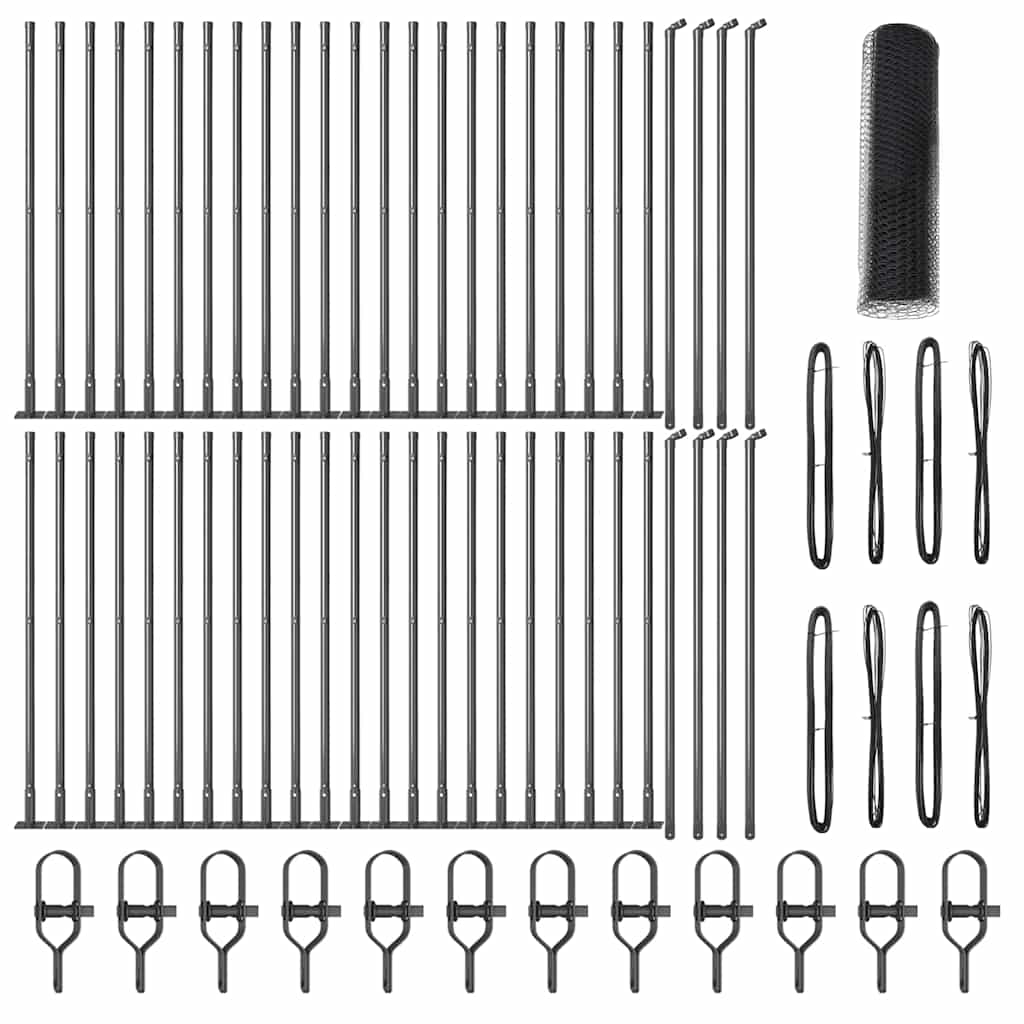 Zaun mit Pfosten Grau 0,4 x 100 m PVC-beschichteter Stahl