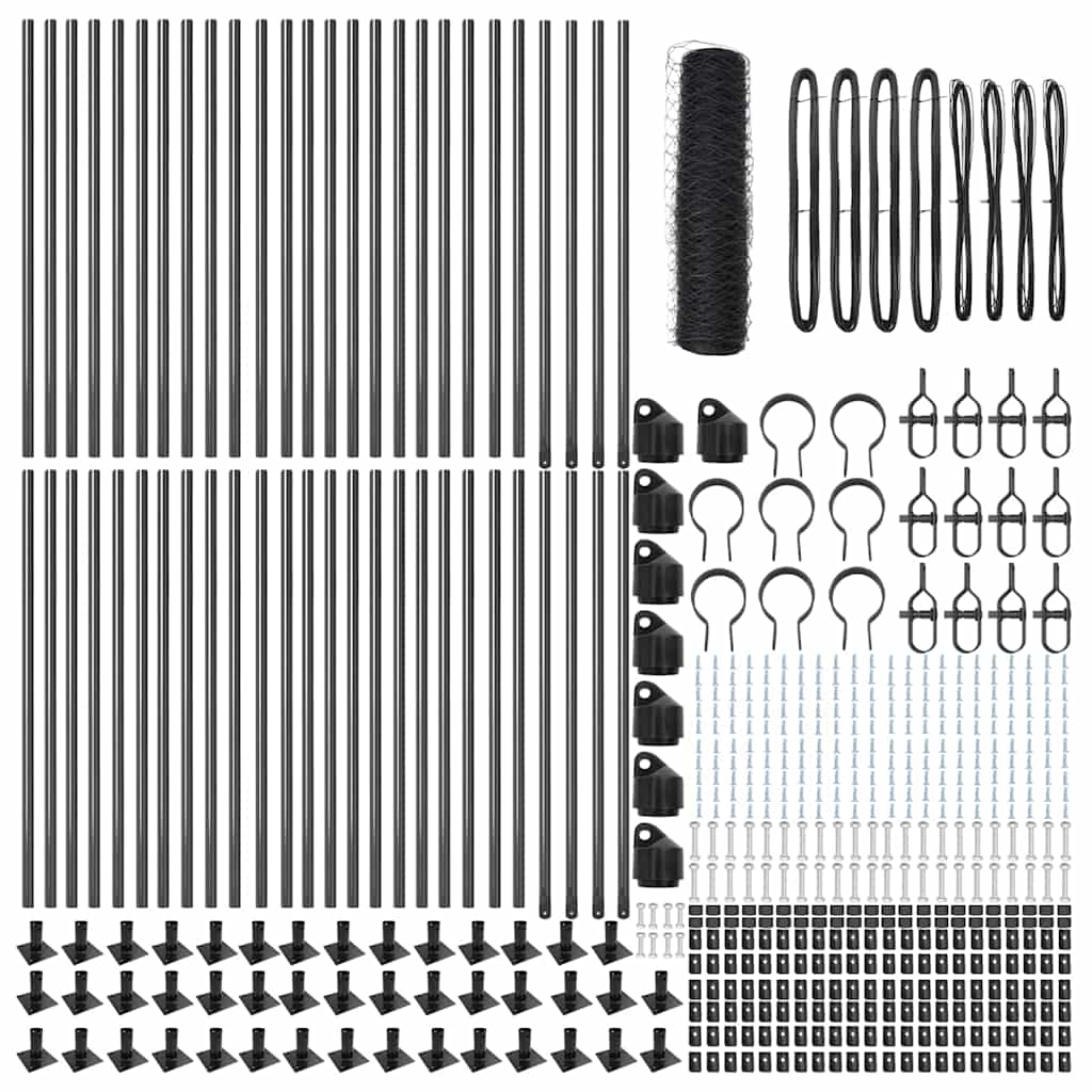 Zaun mit Pfosten Grau 0,4 x 100 m PVC-beschichteter Stahl