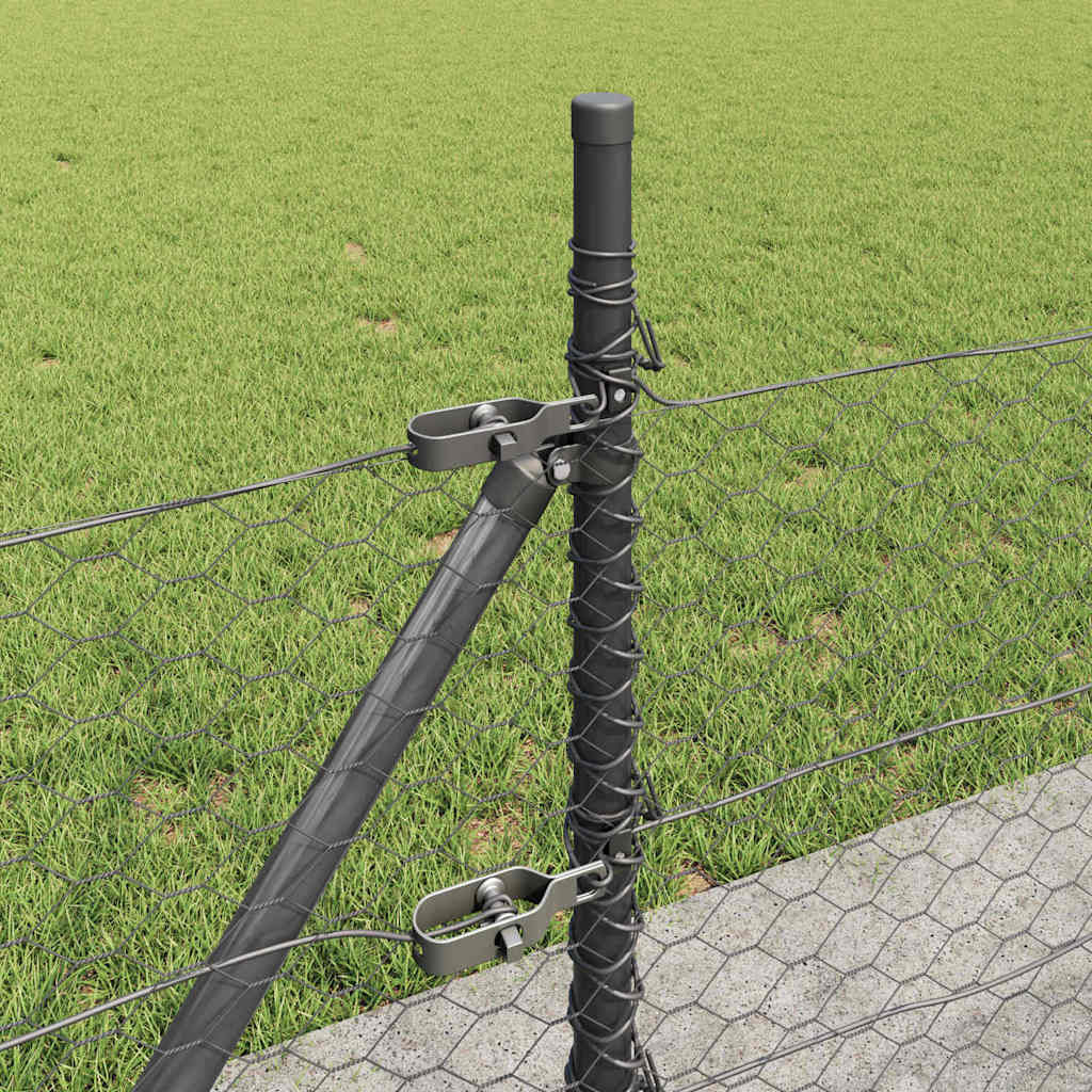 Zaun mit Pfosten Grau 0,5 x 100 m PVC-beschichteter Stahl