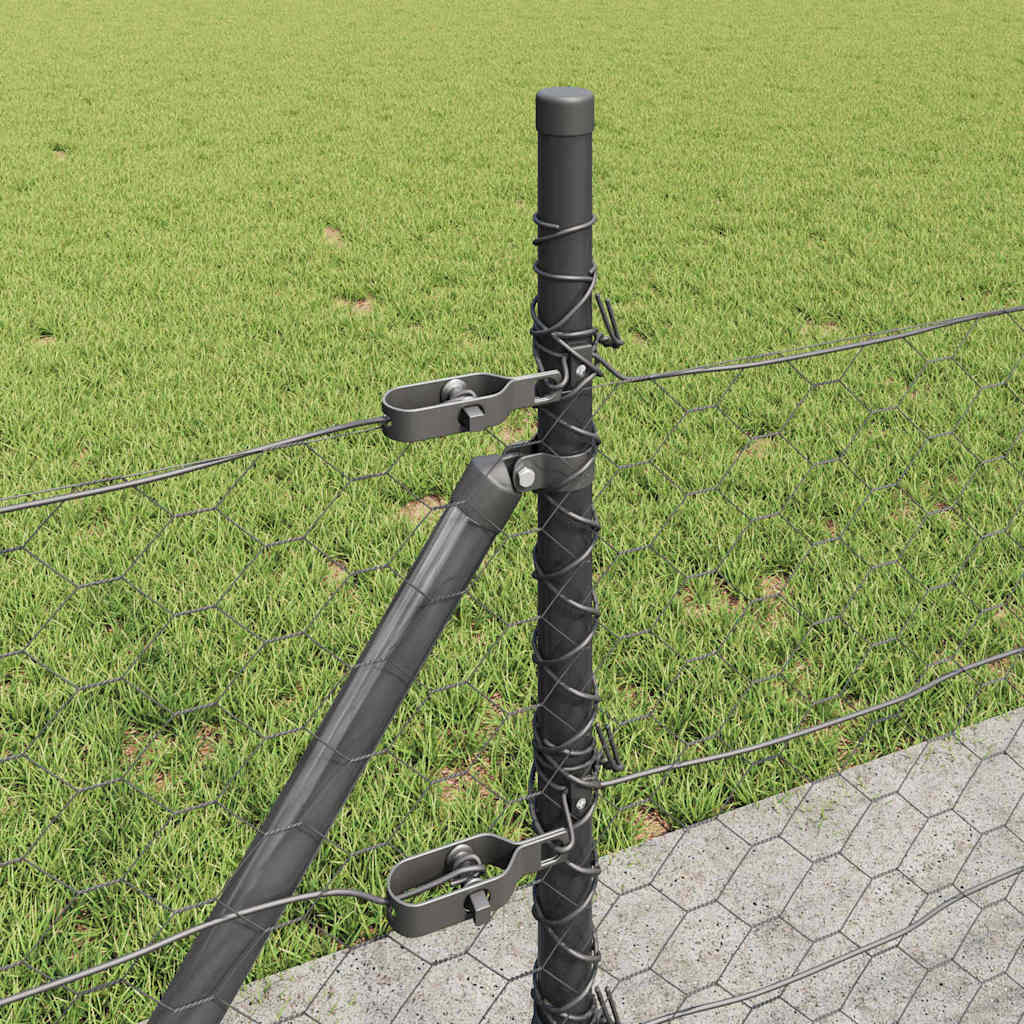 Zaun mit Pfosten Grau 0,5 x 100 m PVC-beschichteter Stahl