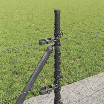 Zaun mit Pfosten Grau 0,5 x 100 m PVC-beschichteter Stahl