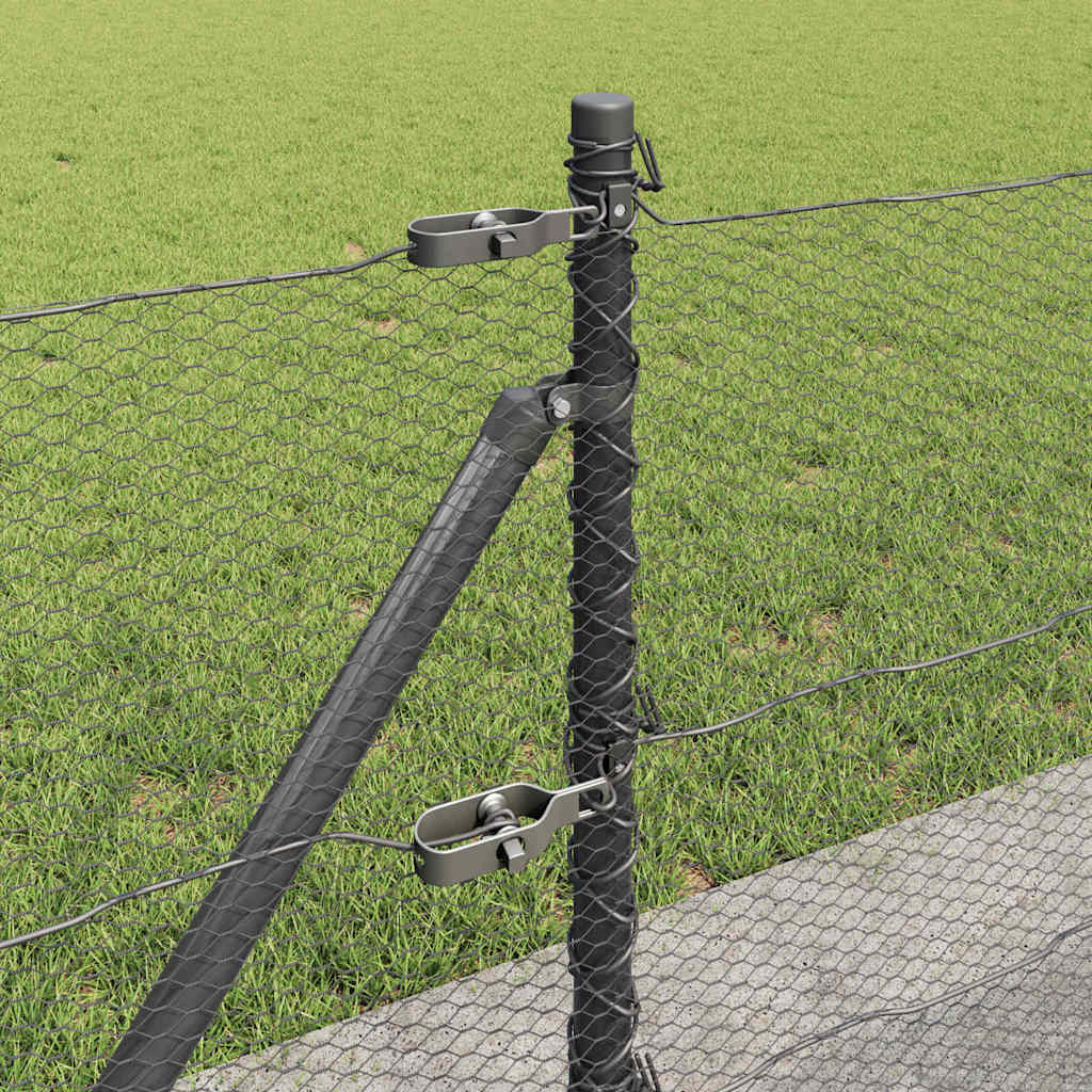 Zaun mit Pfosten Grau 0,6 x 100 m PVC-beschichteter Stahl
