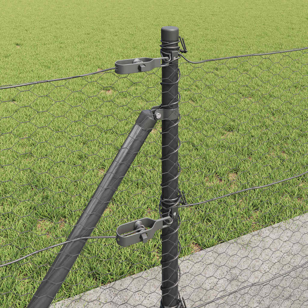 Zaun mit Pfosten Grau 0,6 x 100 m PVC-beschichteter Stahl