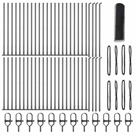 Zaun mit Pfosten Grau 1 x 100 m PVC-beschichteter Stahl