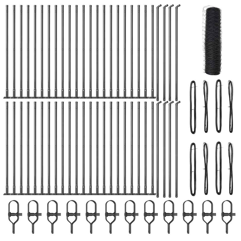 Zaun mit Pfosten Grau 1 x 100 m PVC-beschichteter Stahl