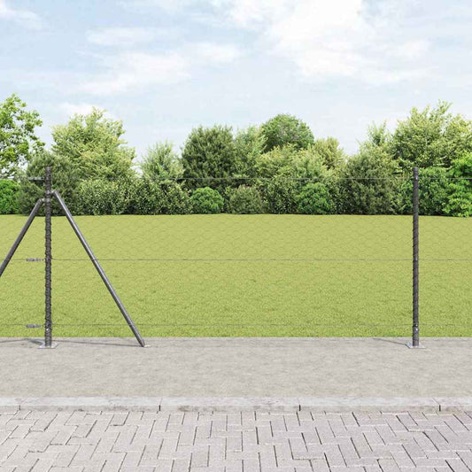 Zaun mit Pfosten Grau 1 x 100 m PVC-beschichteter Stahl
