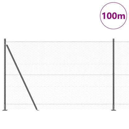 Zaun mit Pfosten Grau 1,5 x 100 m PVC-beschichteter Stahl