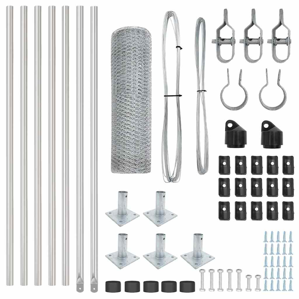 Zaun mit Pfosten Silber 0,6 x 10 m PVC-beschichteter Stahl