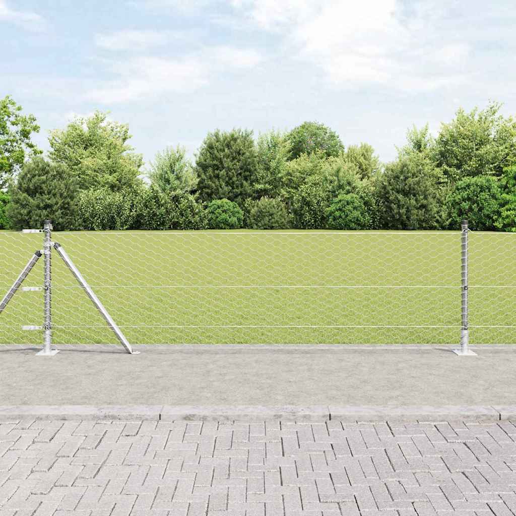 Zaun mit Pfosten Silber 0,6 x 10 m PVC-beschichteter Stahl