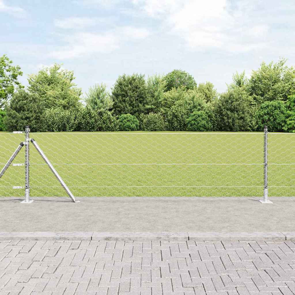Zaun mit Pfosten Silber 0,6 x 10 m PVC-beschichteter Stahl