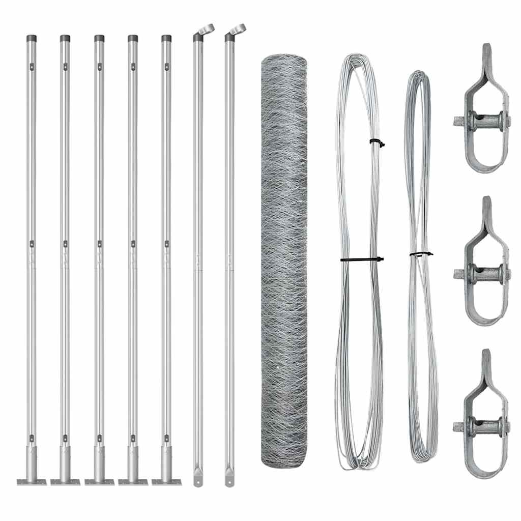 Zaun mit Pfosten Silber 0,8 x 10 m PVC-beschichteter Stahl