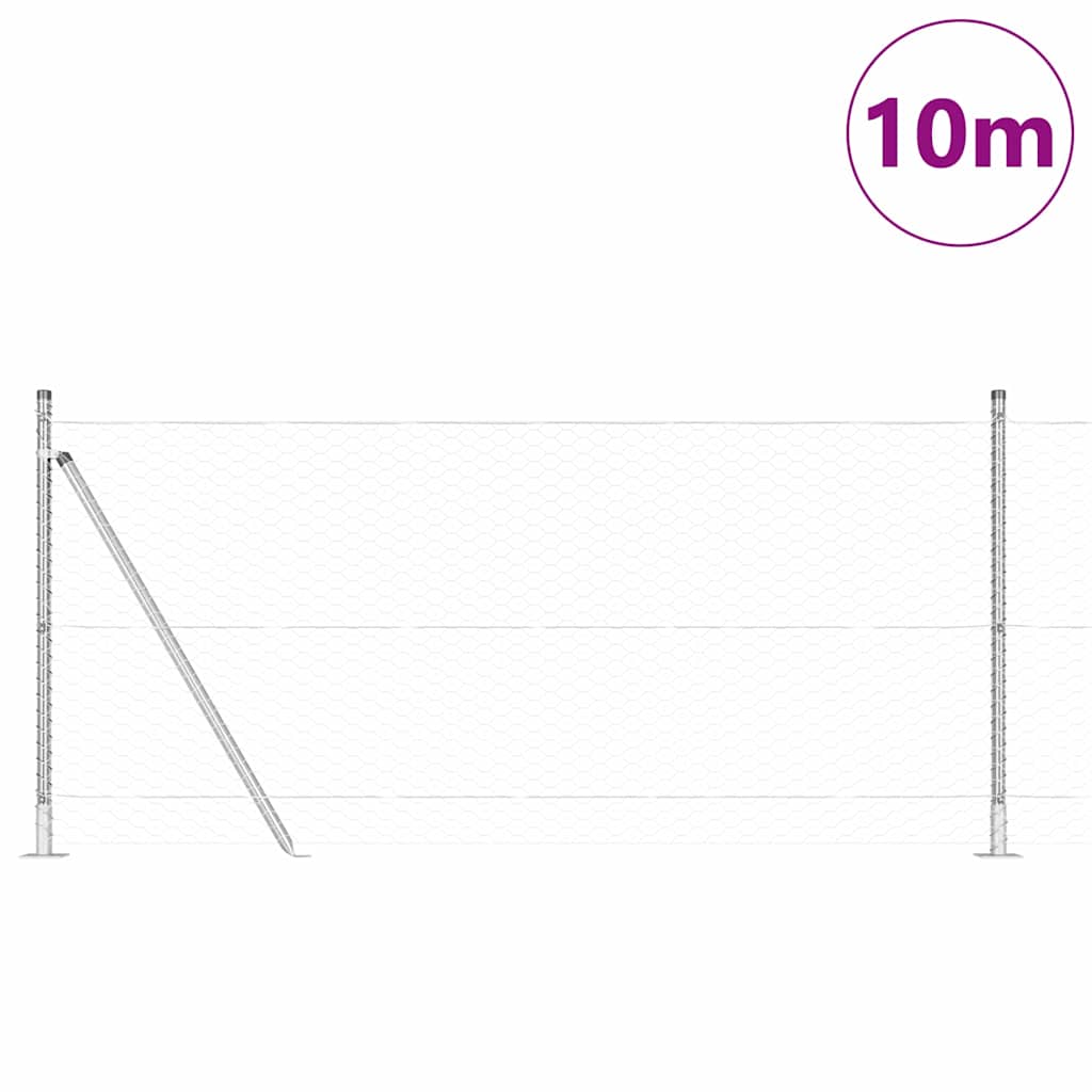 Zaun mit Pfosten Silber 0,8 x 10 m PVC-beschichteter Stahl