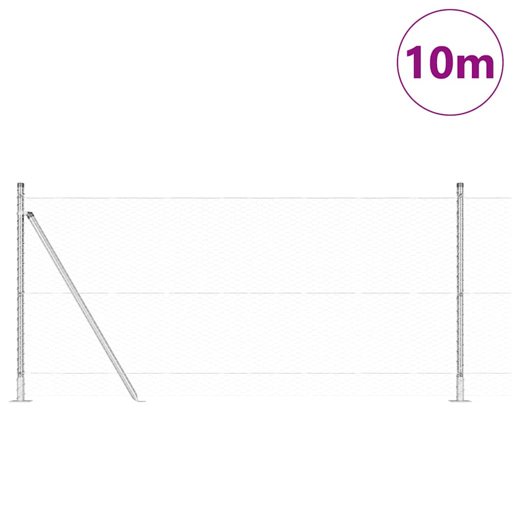 Zaun mit Pfosten Silber 1 x 10 m PVC-beschichteter Stahl