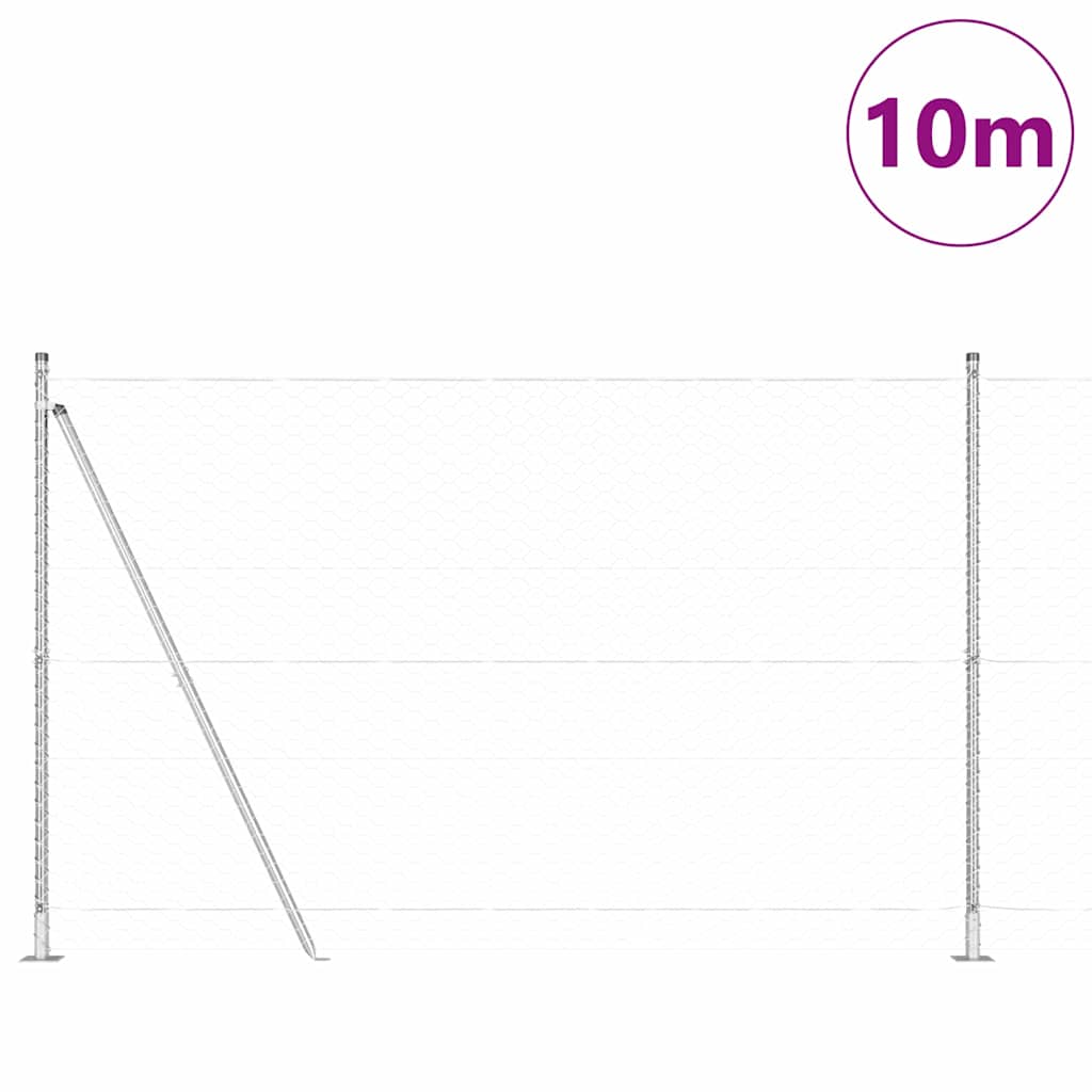 Zaun mit Pfosten Silber 1,5 x 10 m PVC-beschichteter Stahl