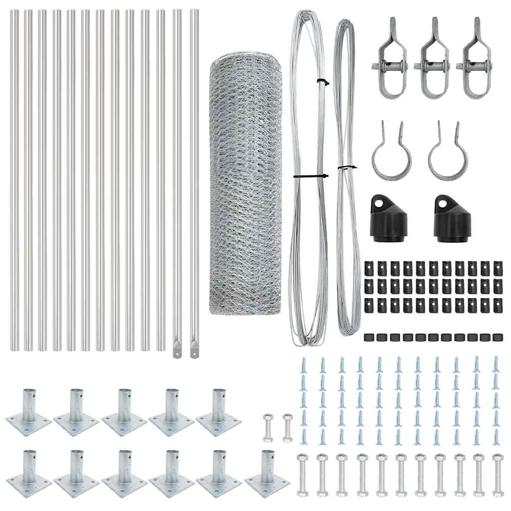 Zaun mit Pfosten Silber 0,5 x 25 m PVC-beschichteter Stahl