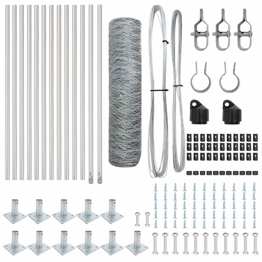 Zaun mit Pfosten Silber 0,6 x 25 m PVC-beschichteter Stahl