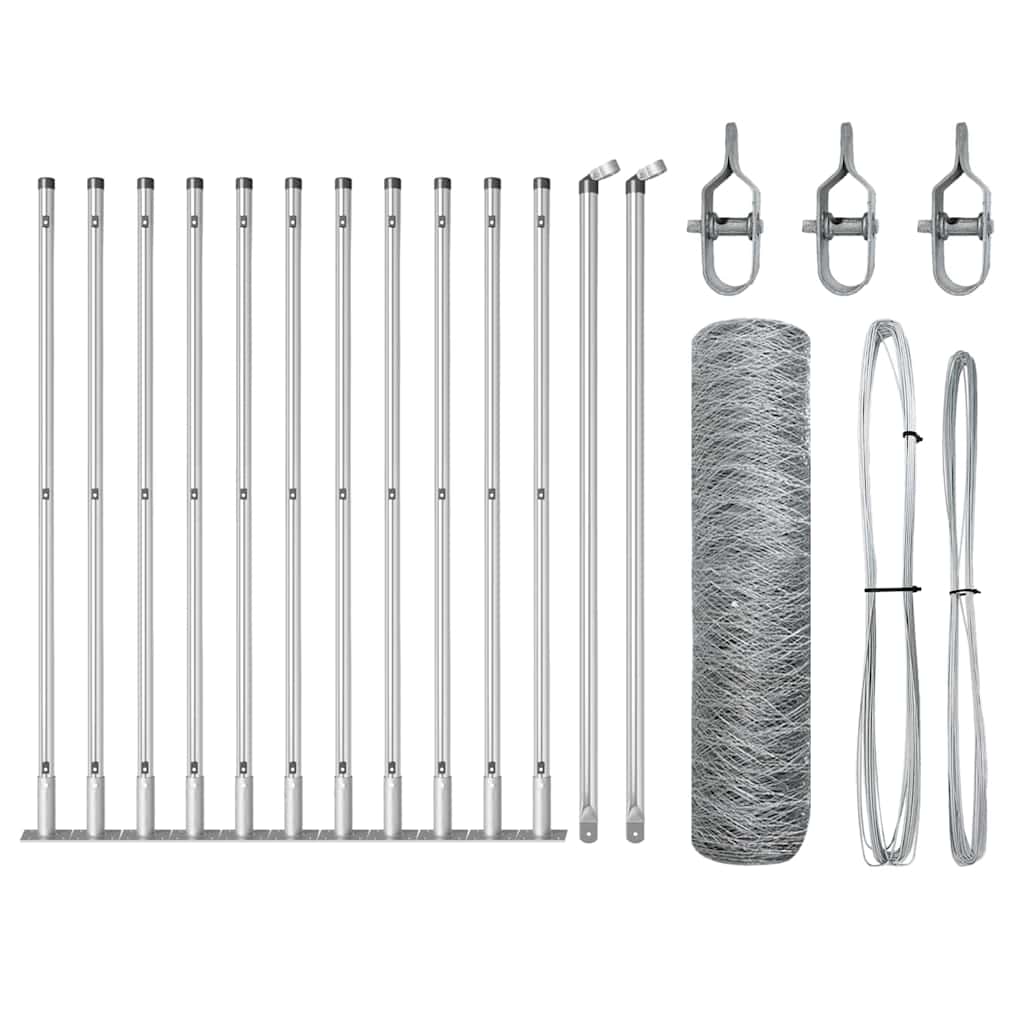 Zaun mit Pfosten Silber 0,6 x 25 m PVC-beschichteter Stahl