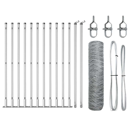 Zaun mit Pfosten Silber 0,6 x 25 m PVC-beschichteter Stahl