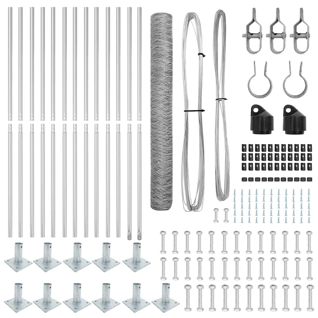 Zaun mit Pfosten Silber 0,8 x 25 m PVC-beschichteter Stahl