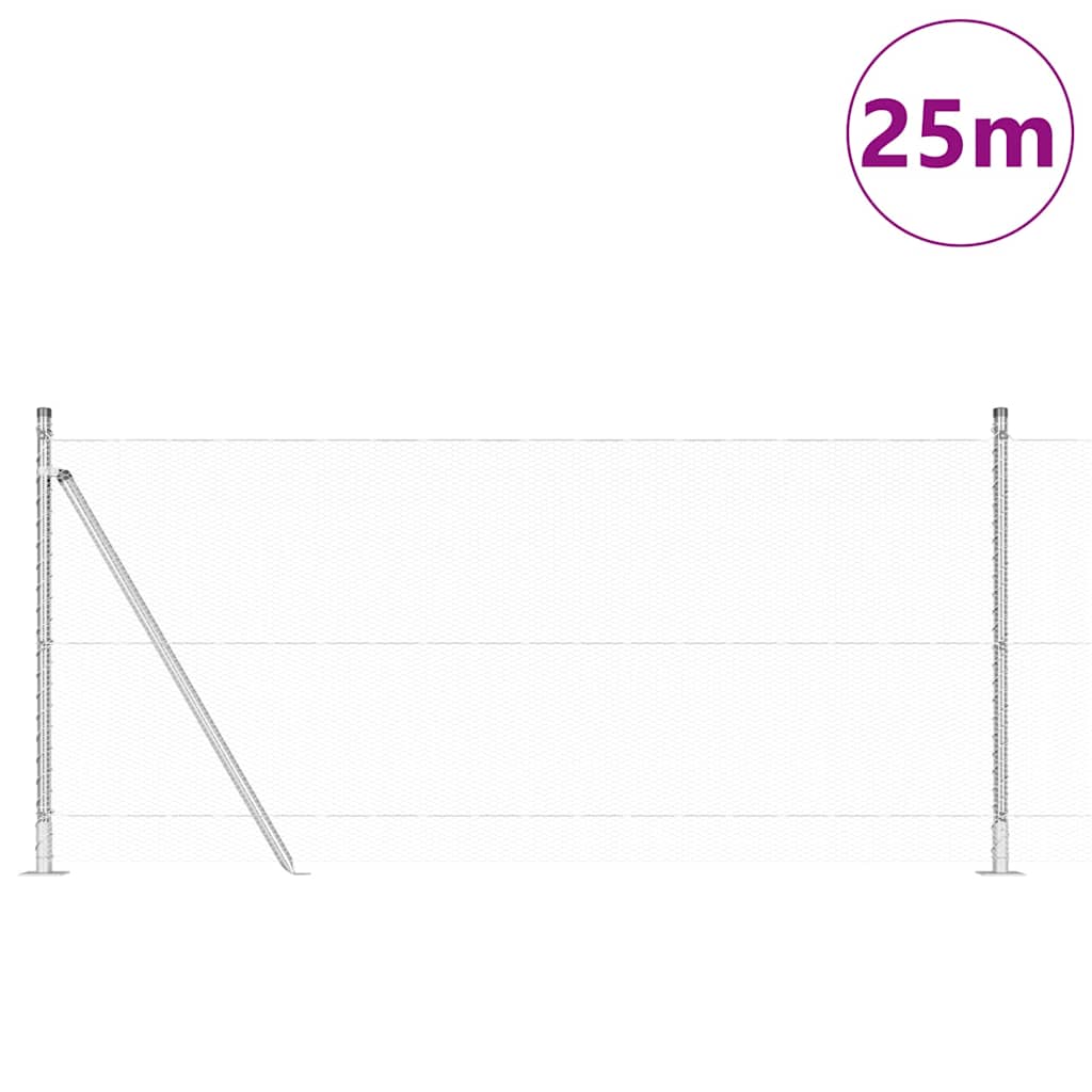 Zaun mit Pfosten Silber 1 x 25 m PVC-beschichteter Stahl