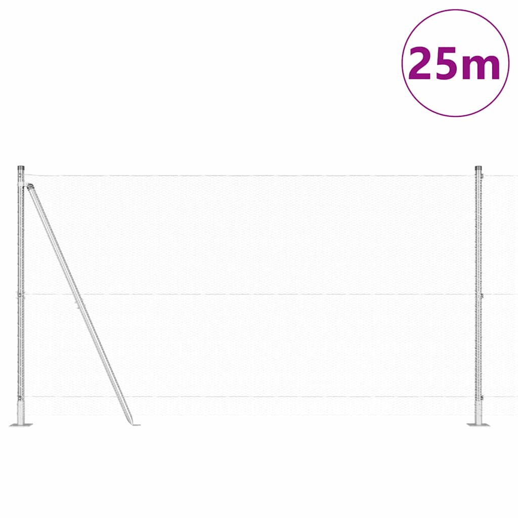 Zaun mit Pfosten Silber 1,2 x 25 m PVC-beschichteter Stahl