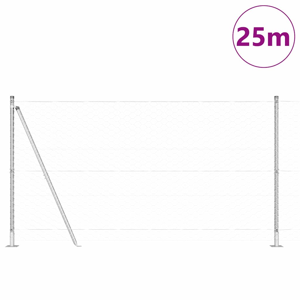 Zaun mit Pfosten Silber 1,2 x 25 m PVC-beschichteter Stahl